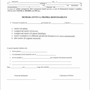 Scarica qui il nuovo modello di autocertificazione Regione Campania