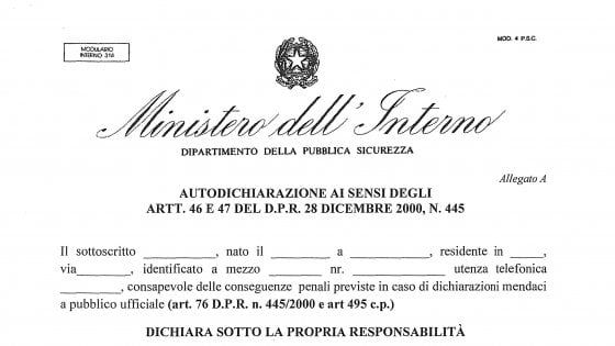 Ecco il nuovo modello ai autocertificazione emanato dal Ministero dell’Interno