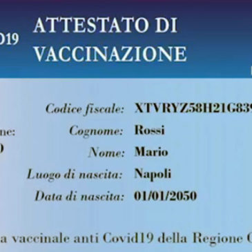 Campania, in arrivo la card di avvenuta vaccinazione