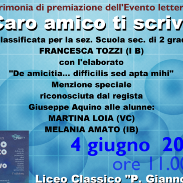 Liceo Classico “P. Giannone”: premiazione del progetto letterario “Caro amico ti scrivo”
